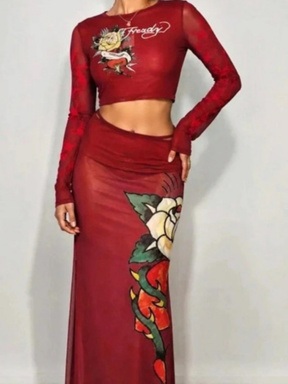 Ed Hardy Swimwear Two Piece Mesh Cover Up Set Red & Black Small